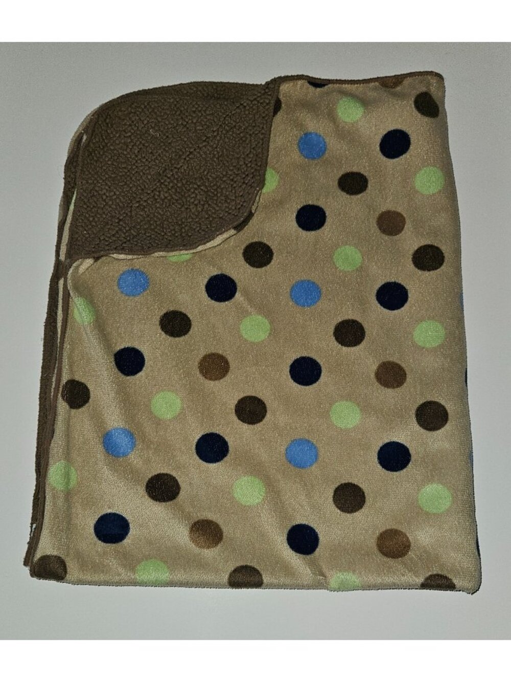 Garanimals Brown Polka Dot Baby Blanket Blue Green Fleece Sherpa 30x37